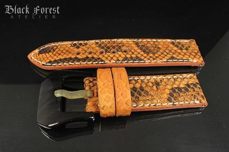 Handgefertigtes Uhrenarmband 24mm/24mm aus echtem Pythonleder in Naturfarbe PY08 – Bild 4
